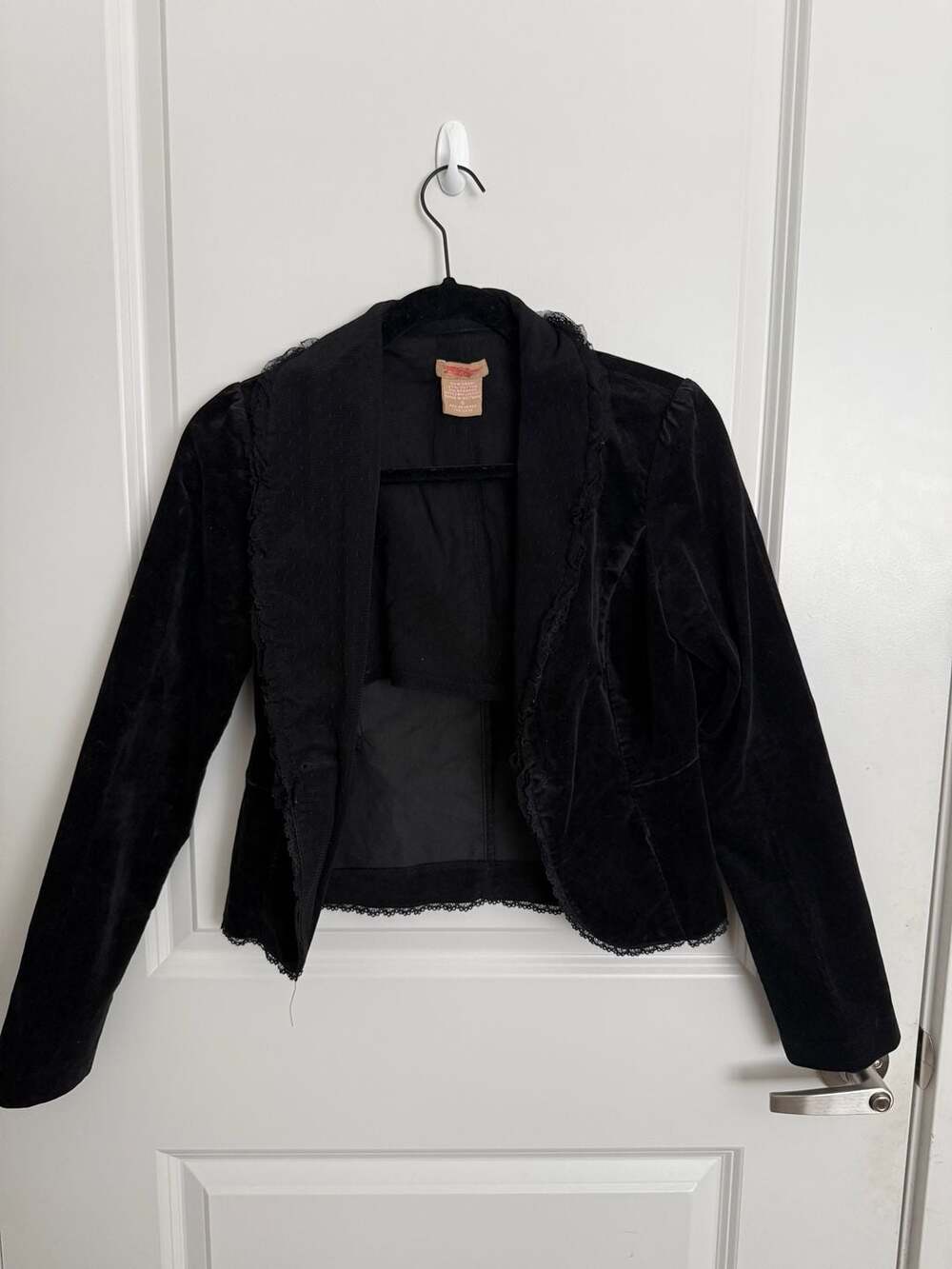 Twenty One Black Velvet Lace Trim Blazer Jacket Size S